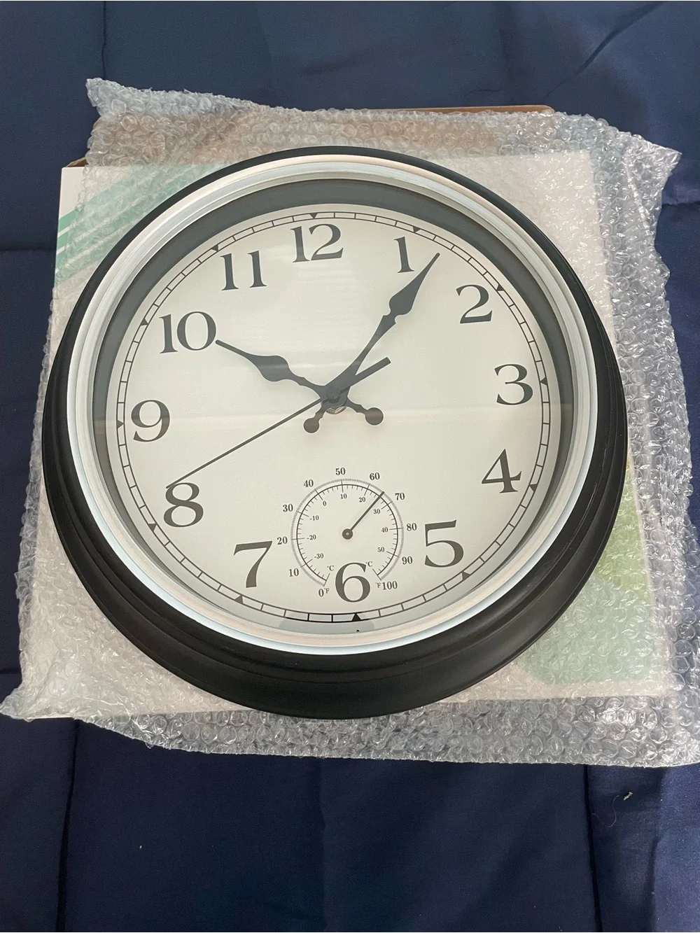 Black Wall Clock with Thermometer - Unbranded